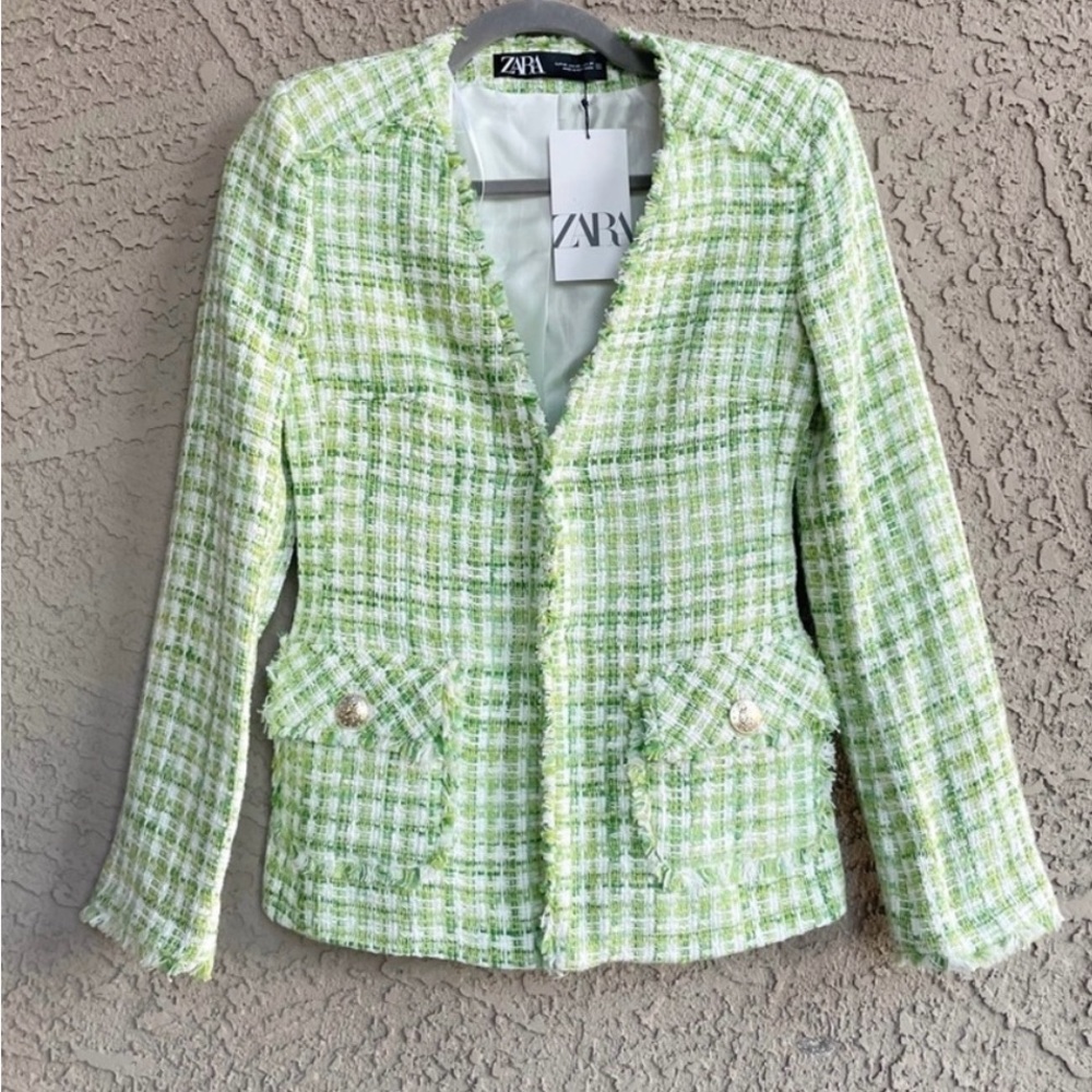 Zara Green Blazer with Fringe Detail